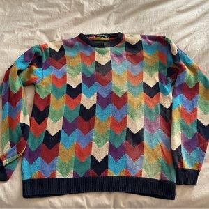 Vintage Colorful chevron pattern Bachrach silk and cotton sweater